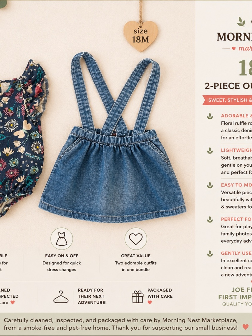 Joe Fresh & First Impressions 18M Denim Dress Overalls and Floral Romper Bundle